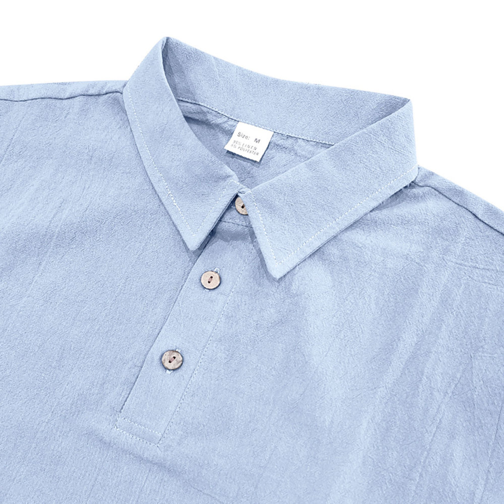 Mens Linen Polo Shirts Short Sleeve Button T-Shirts Summer Casual Tshirts Lightweight Golf Tee Shirt Beach Tops