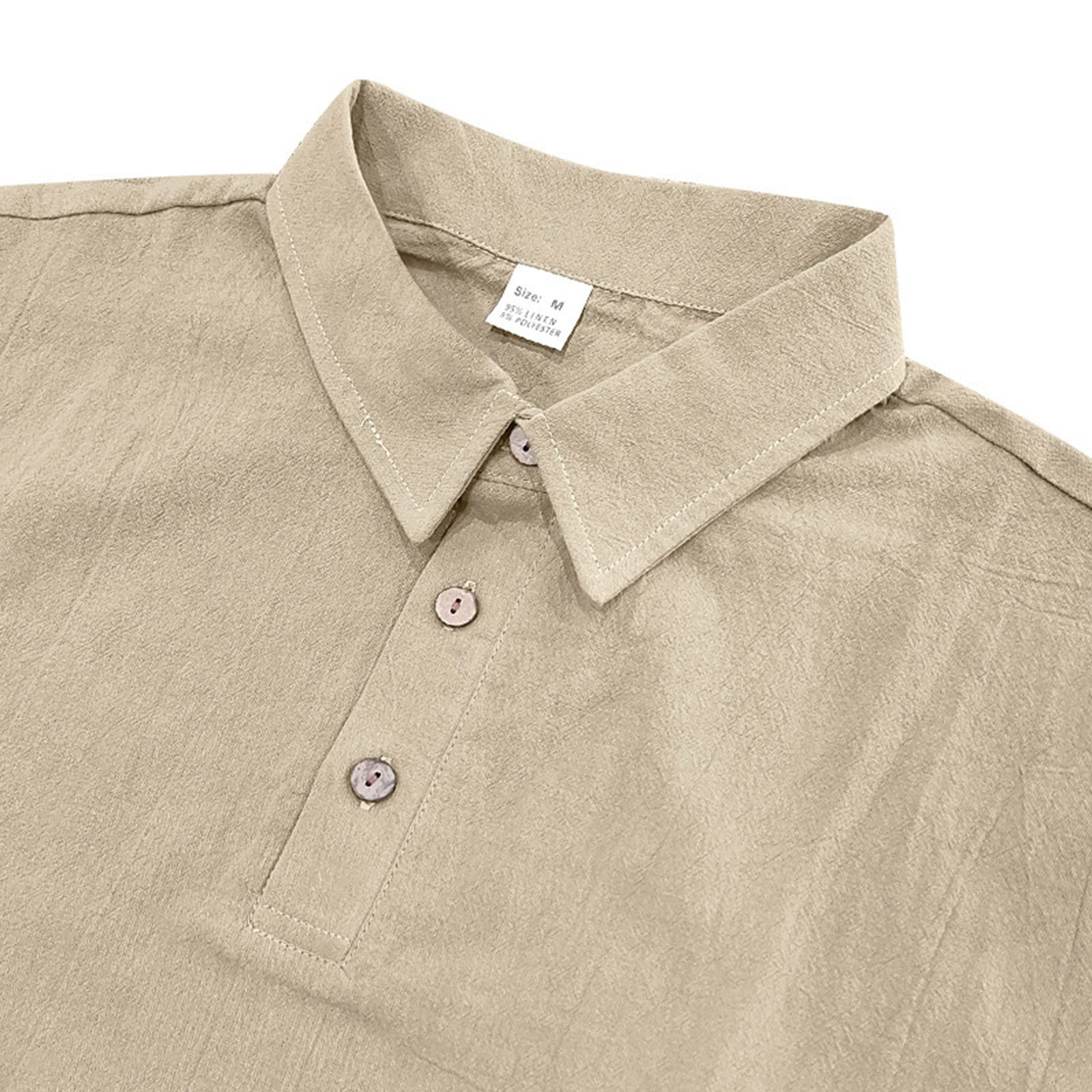 Mens Linen Polo Shirts Short Sleeve Button T-Shirts Summer Casual Tshirts Lightweight Golf Tee Shirt Beach Tops