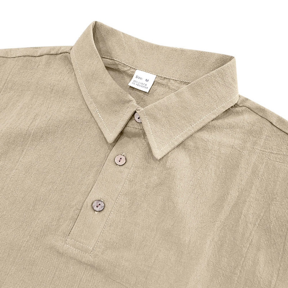 Mens Linen Polo Shirts Short Sleeve Button T-Shirts Summer Casual Tshirts Lightweight Golf Tee Shirt Beach Tops