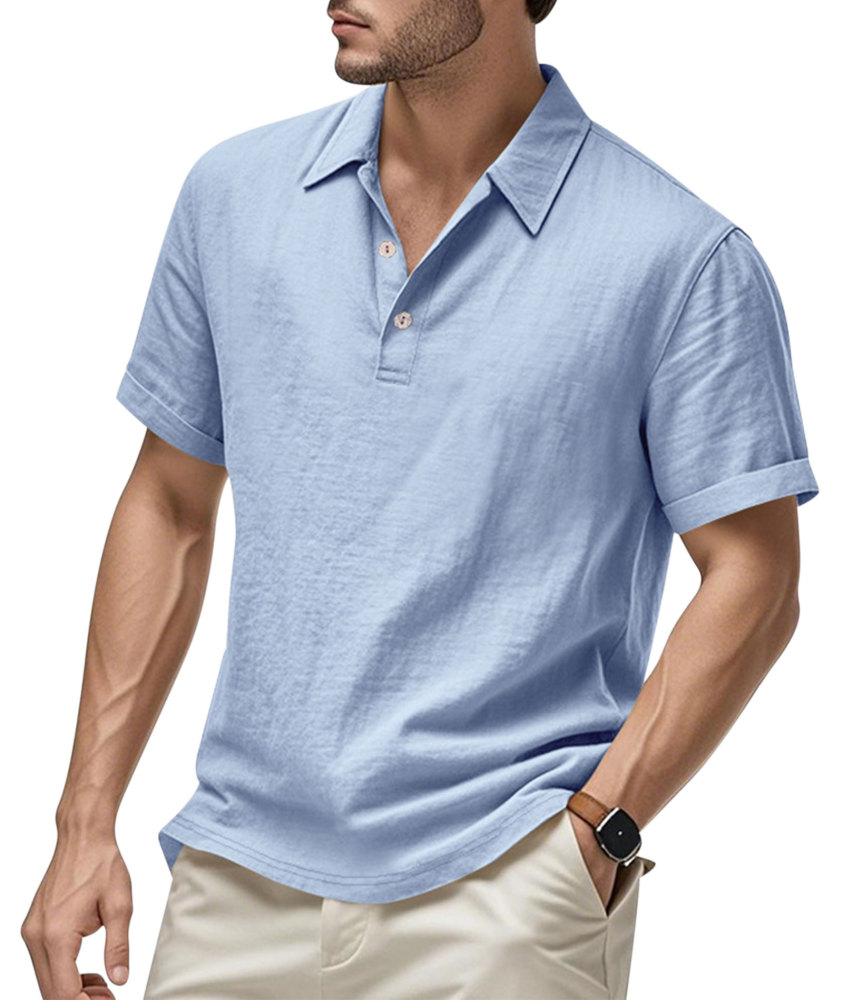 Mens Linen Polo Shirts Short Sleeve Button T-Shirts Summer Casual Tshirts Lightweight Golf Tee Shirt Beach Tops