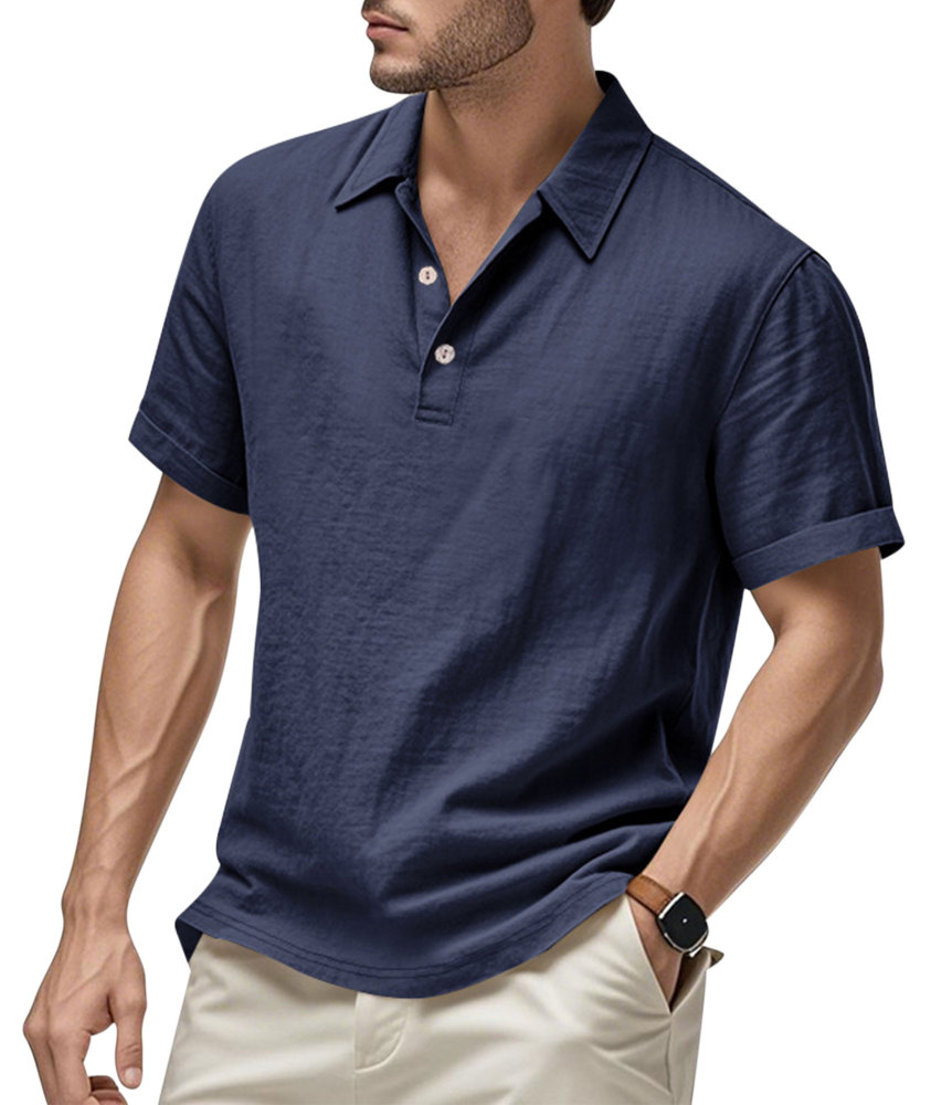 Mens Linen Polo Shirts Short Sleeve Button T-Shirts Summer Casual Tshirts Lightweight Golf Tee Shirt Beach Tops