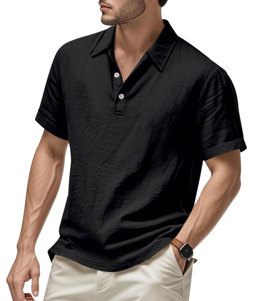 Mens Linen Polo Shirts Short Sleeve Button T-Shirts Summer Casual Tshirts Lightweight Golf Tee Shirt Beach Tops
