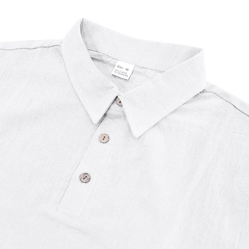 Mens Linen Polo Shirts Short Sleeve Button T-Shirts Summer Casual Tshirts Lightweight Golf Tee Shirt Beach Tops