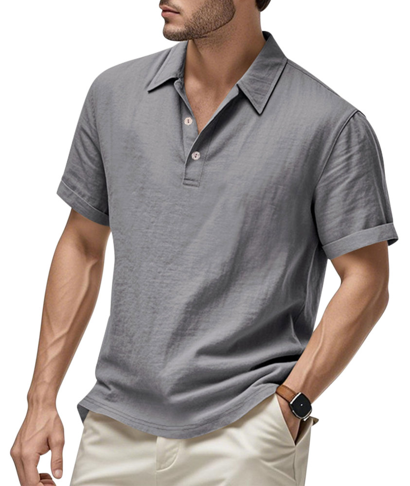 Mens Linen Polo Shirts Short Sleeve Button T-Shirts Summer Casual Tshirts Lightweight Golf Tee Shirt Beach Tops