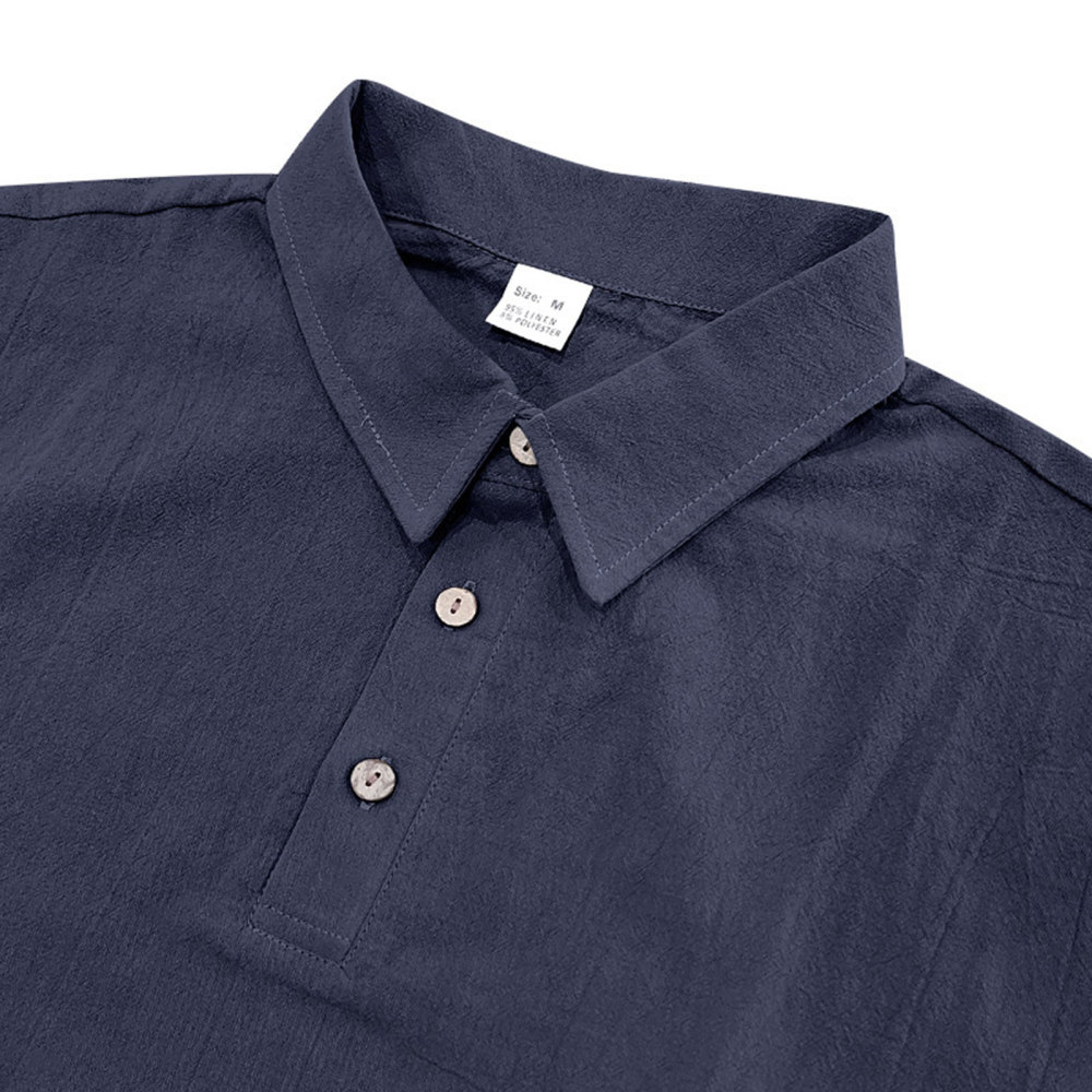 Mens Linen Polo Shirts Short Sleeve Button T-Shirts Summer Casual Tshirts Lightweight Golf Tee Shirt Beach Tops