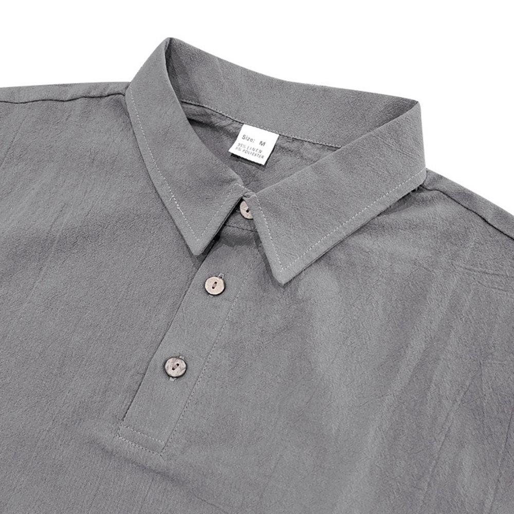 Mens Linen Polo Shirts Short Sleeve Button T-Shirts Summer Casual Tshirts Lightweight Golf Tee Shirt Beach Tops
