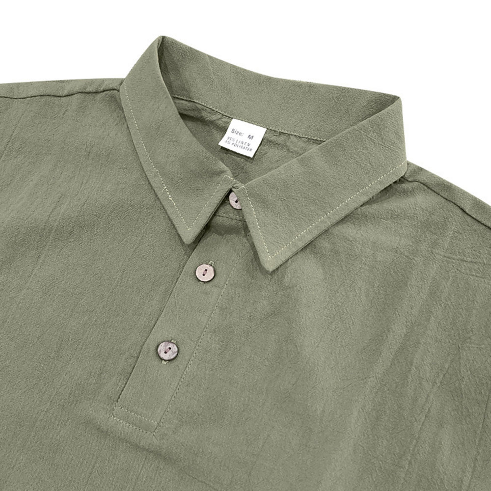 Mens Linen Polo Shirts Short Sleeve Button T-Shirts Summer Casual Tshirts Lightweight Golf Tee Shirt Beach Tops
