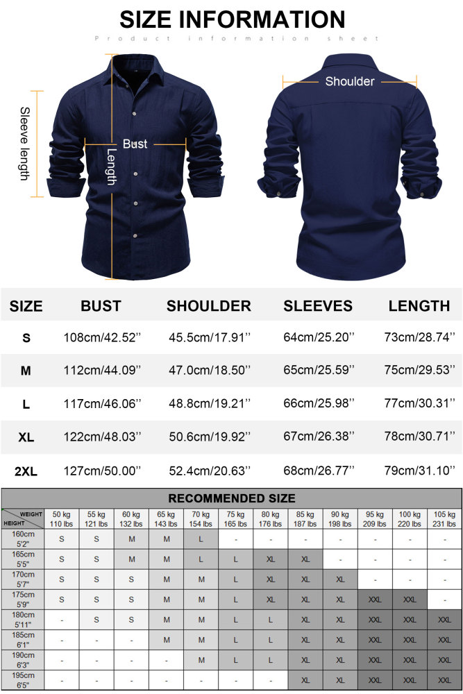 Mens Button Down Shirts Long Sleeve Bussiness Casual Shirt Solid Lightweight Tops Regular Fit