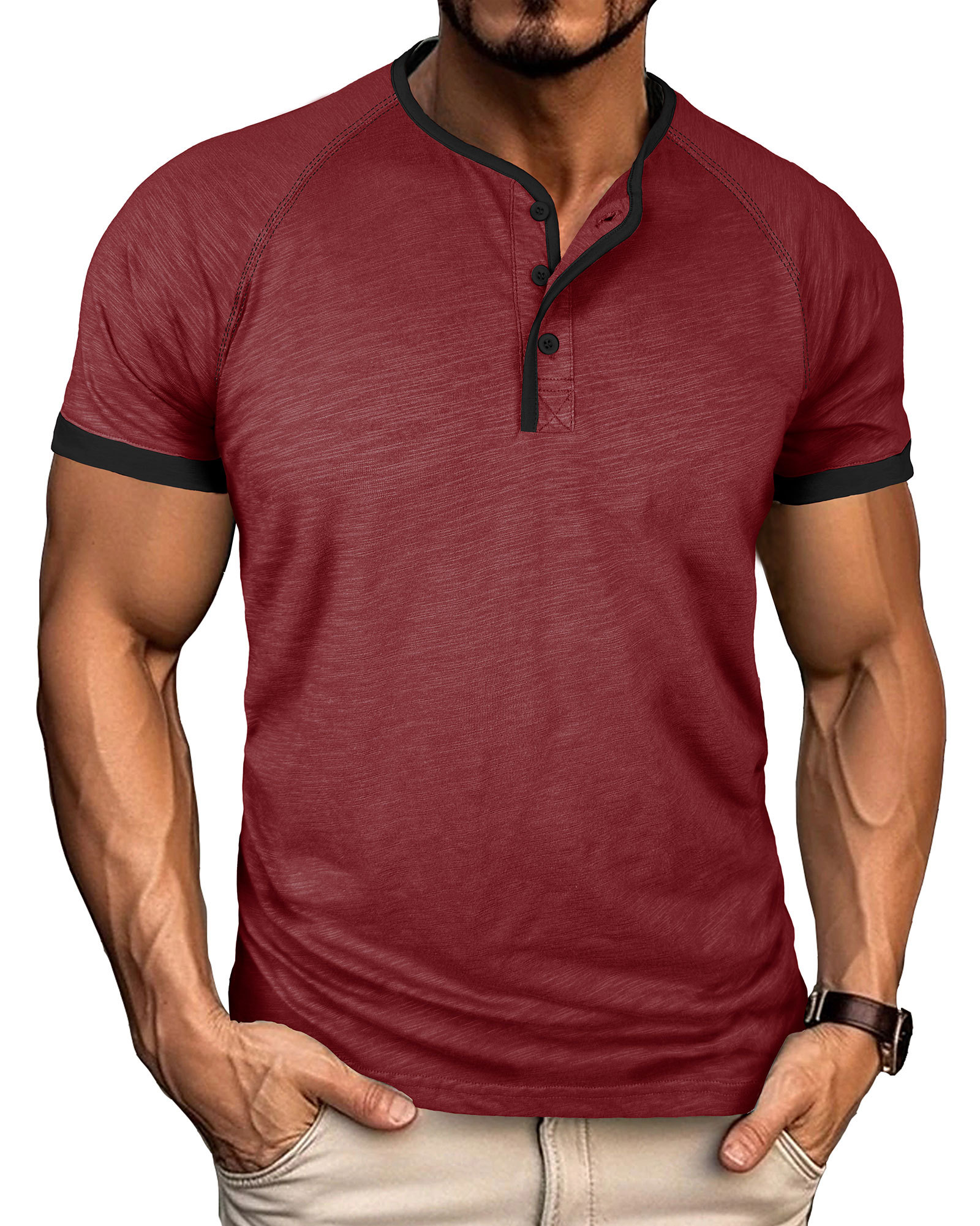 Henley T-Shirt Mens Summer Cotton T Shirts Short Sleeve Tshirts Casual Lightweight T-Shirts Solid Button Tee Tops