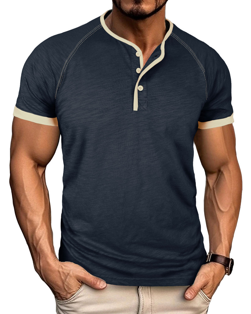 Henley T-Shirt Mens Summer Cotton T Shirts Short Sleeve Tshirts Casual Lightweight T-Shirts Solid Button Tee Tops