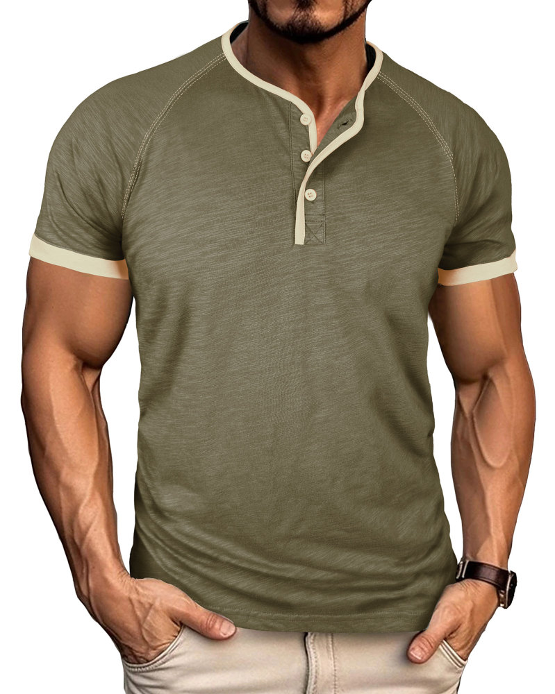 Henley T-Shirt Mens Summer Cotton T Shirts Short Sleeve Tshirts Casual Lightweight T-Shirts Solid Button Tee Tops