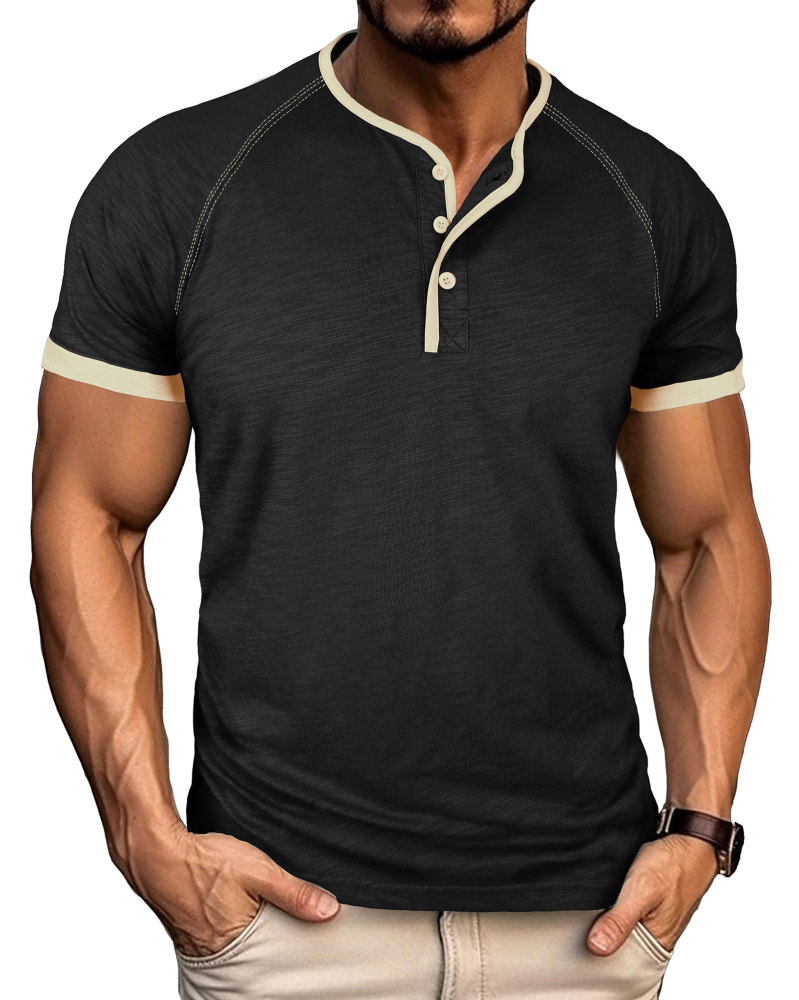 Henley T-Shirt Mens Summer Cotton T Shirts Short Sleeve Tshirts Casual Lightweight T-Shirts Solid Button Tee Tops