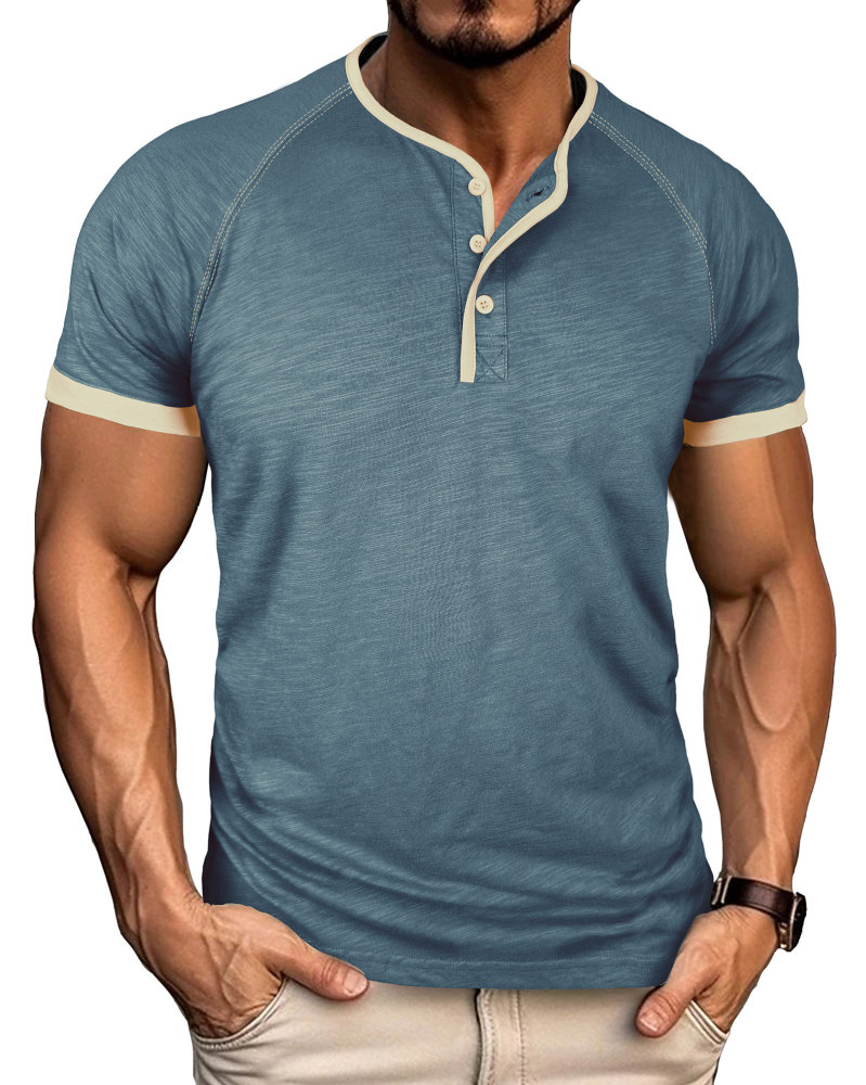 Henley T-Shirt Mens Summer Cotton T Shirts Short Sleeve Tshirts Casual Lightweight T-Shirts Solid Button Tee Tops