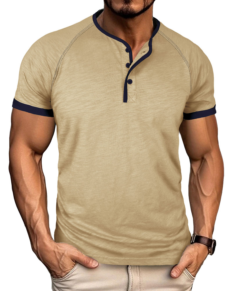Henley T-Shirt Mens Summer Cotton T Shirts Short Sleeve Tshirts Casual Lightweight T-Shirts Solid Button Tee Tops