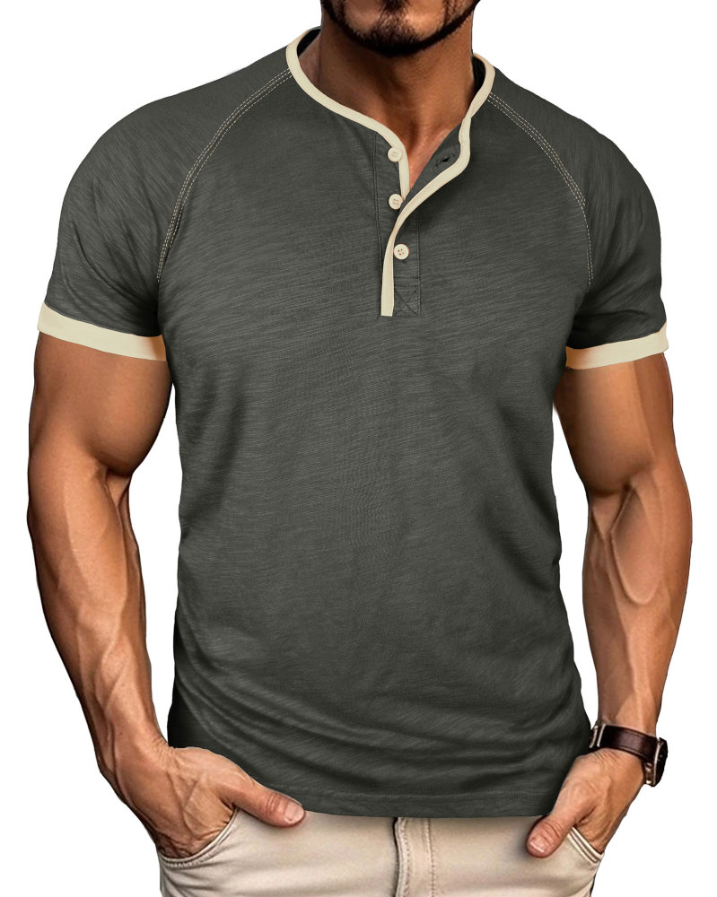 Henley T-Shirt Mens Summer Cotton T Shirts Short Sleeve Tshirts Casual Lightweight T-Shirts Solid Button Tee Tops