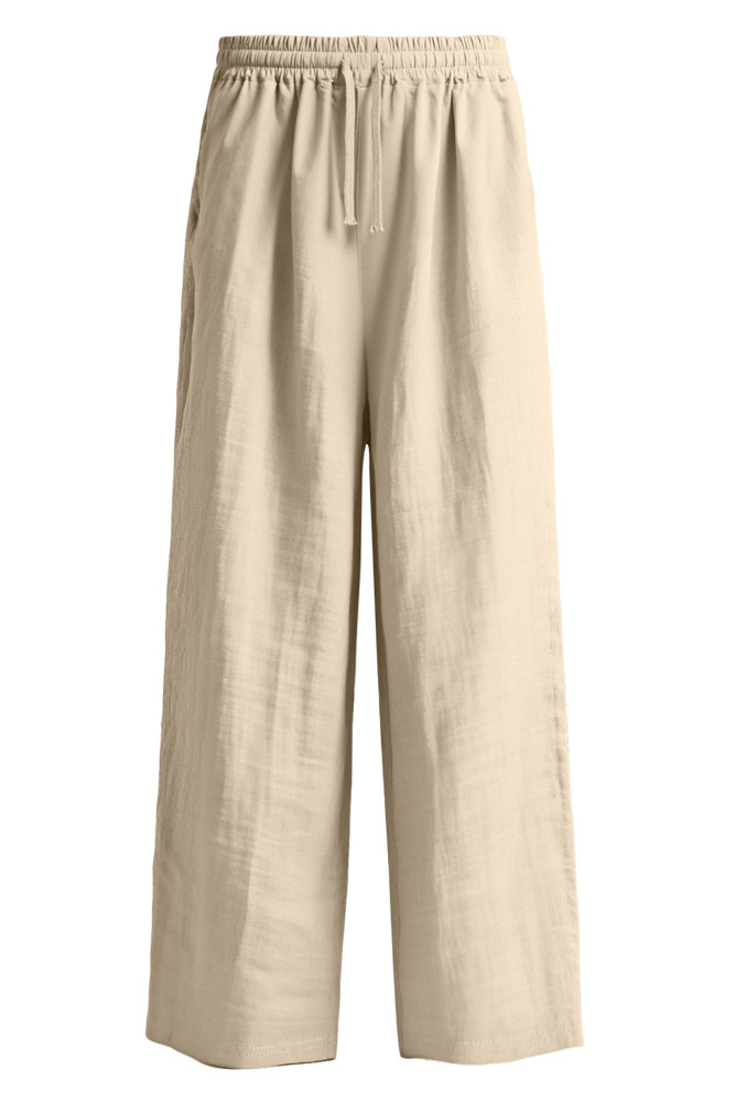 Mens Linen Pants Summer Drawstring Wide Leg Pant Elastic Waist Casual Beach Lounge Trousers with Pockets