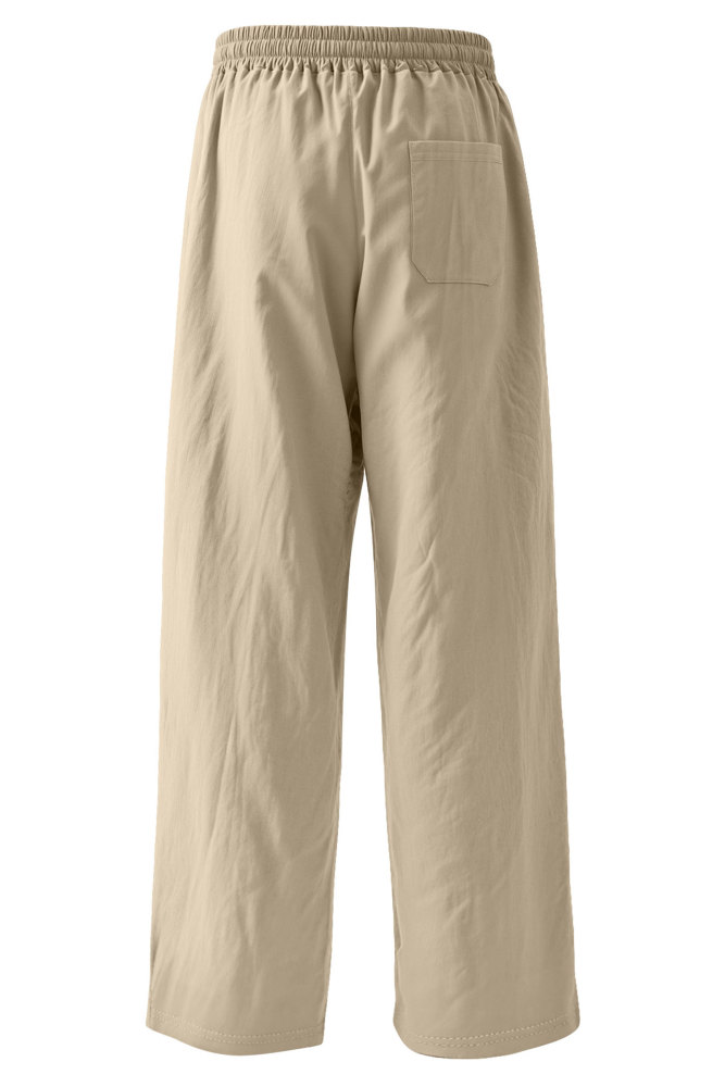 Mens Linen Pants Summer Drawstring Wide Leg Pant Elastic Waist Casual Beach Lounge Trousers with Pockets