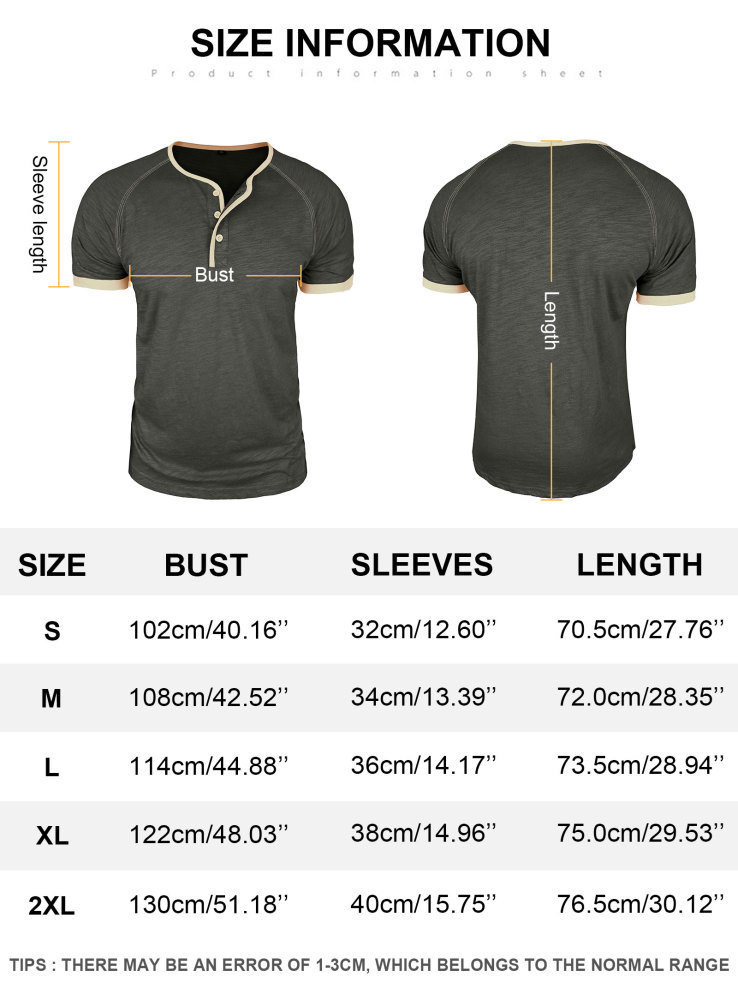 Henley T-Shirt Mens Summer Cotton T Shirts Short Sleeve Tshirts Casual Lightweight T-Shirts Solid Button Tee Tops