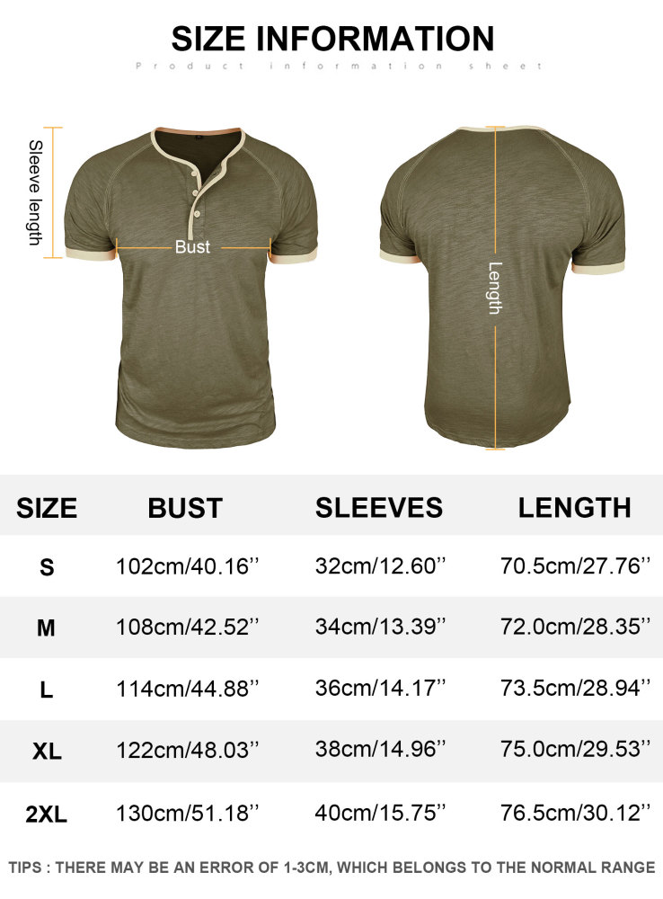 Henley T-Shirt Mens Summer Cotton T Shirts Short Sleeve Tshirts Casual Lightweight T-Shirts Solid Button Tee Tops