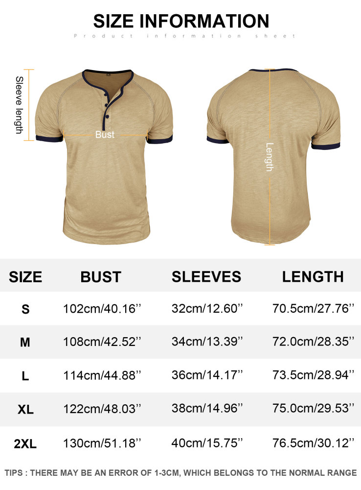 Henley T-Shirt Mens Summer Cotton T Shirts Short Sleeve Tshirts Casual Lightweight T-Shirts Solid Button Tee Tops