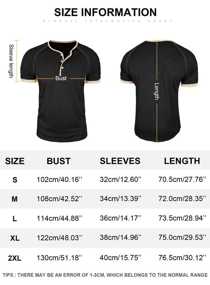 Henley T-Shirt Mens Summer Cotton T Shirts Short Sleeve Tshirts Casual Lightweight T-Shirts Solid Button Tee Tops