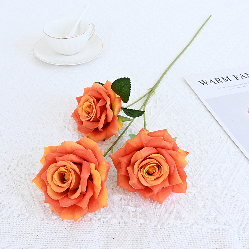 Silk Rose Spray With Three Flower Heads