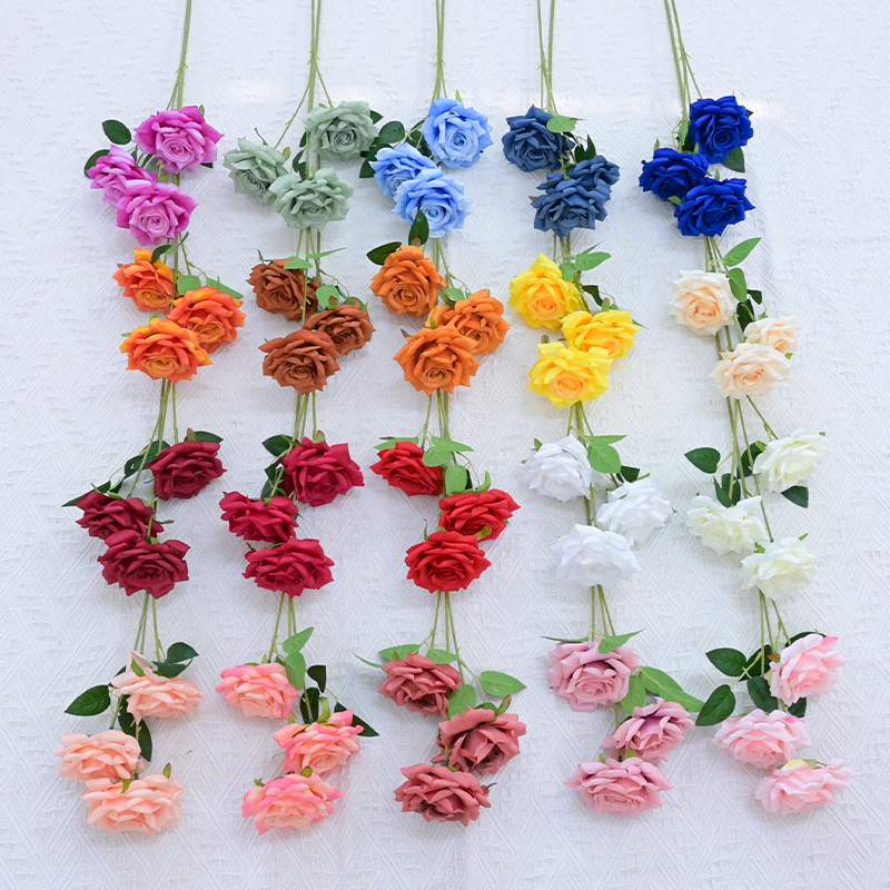 Silk Rose Spray With Three Flower Heads