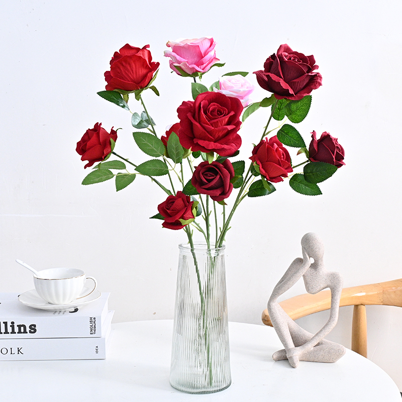 3 Heads Vevet Rose Spray