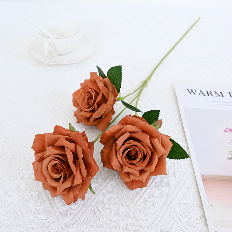 Silk Rose Spray With Three Flower Heads