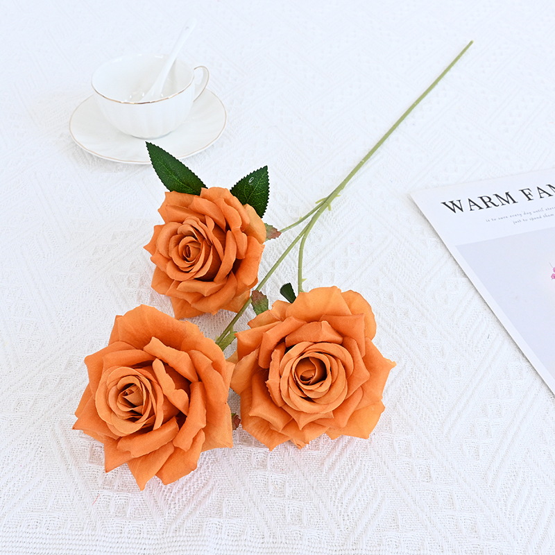 Silk Rose Spray With Three Flower Heads