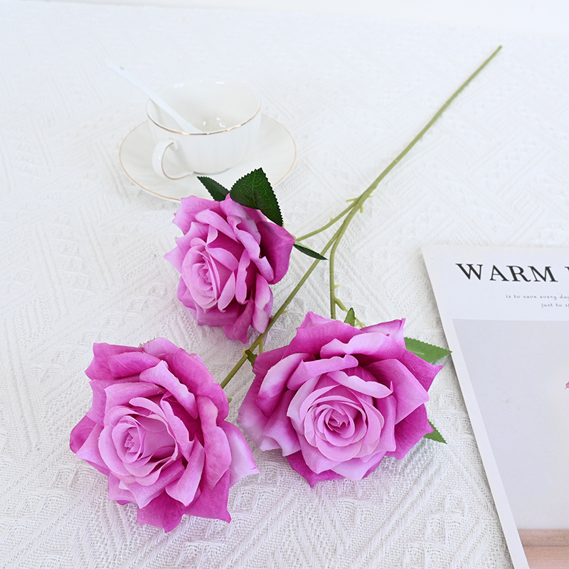 Silk Rose Spray With Three Flower Heads