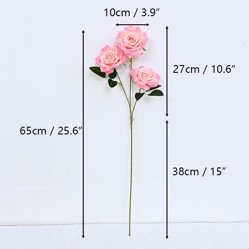 3 Branches Silk Rose Spray With Three Flower Heads