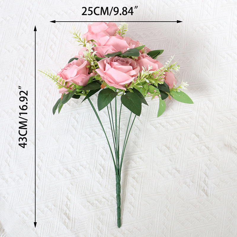 Artificial Flower 9 Heads Silk Flower Rose bunch for Party Decoration