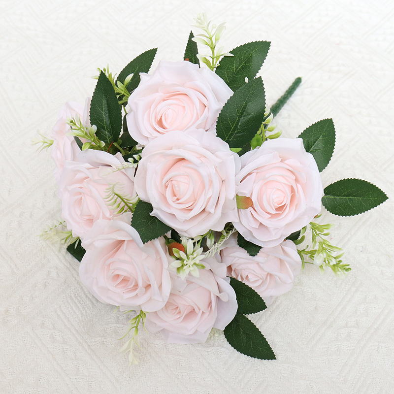 Artificial Flower 9 Heads Silk Flower Rose bunch for Party Decoration