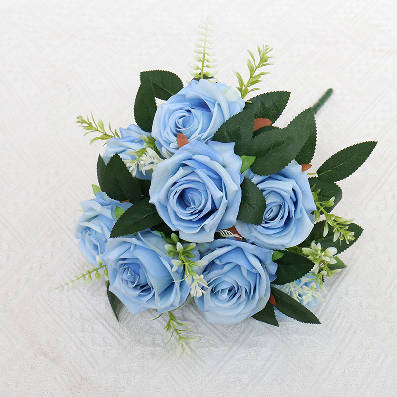 Artificial Flower 9 Heads Silk Flower Rose bunch for Party Decoration