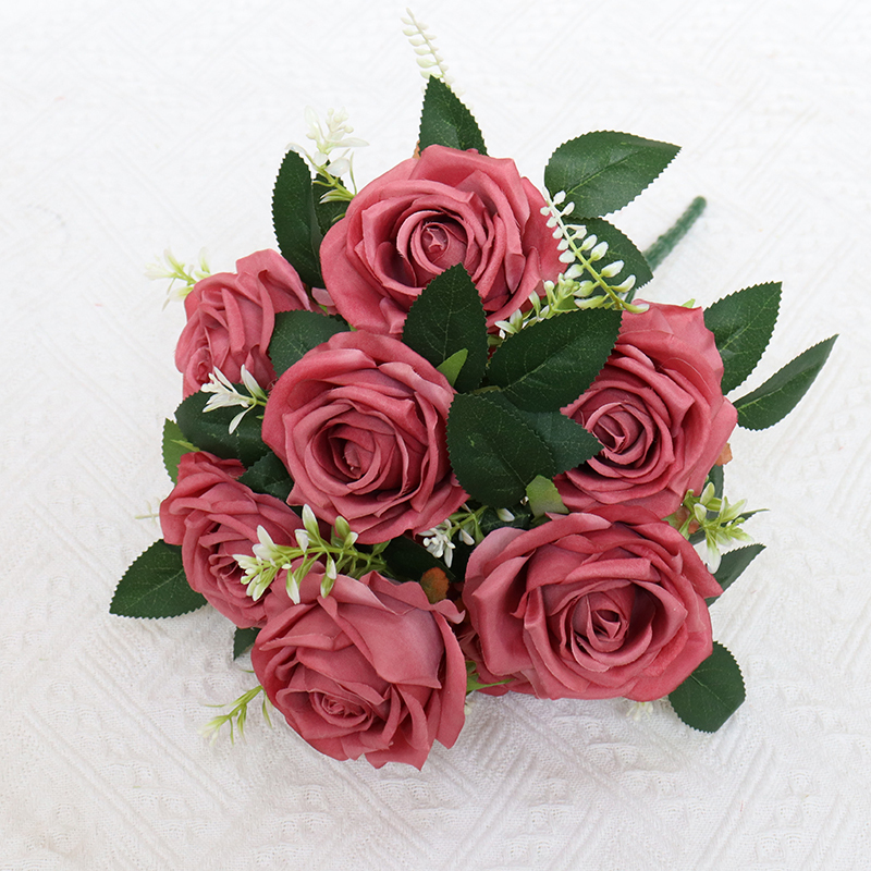 Artificial Flower 9 Heads Silk Flower Rose bunch for Party Decoration