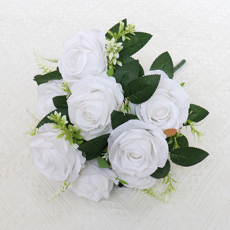 Artificial Flower 9 Heads Silk Flower Rose bunch for Party Decoration