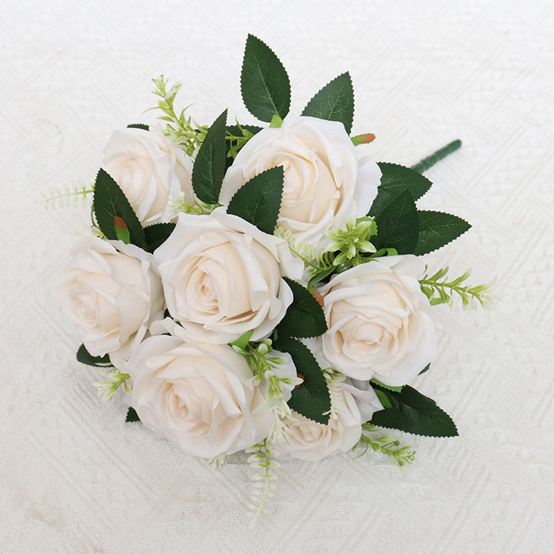 Artificial Flower 9 Heads Silk Flower Rose bunch for Party Decoration