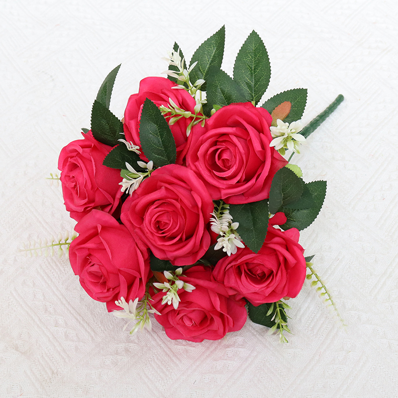 Artificial Flower 9 Heads Silk Flower Rose bunch for Party Decoration