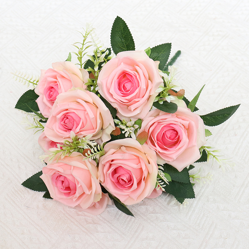Artificial Flower 9 Heads Silk Flower Rose bunch for Party Decoration