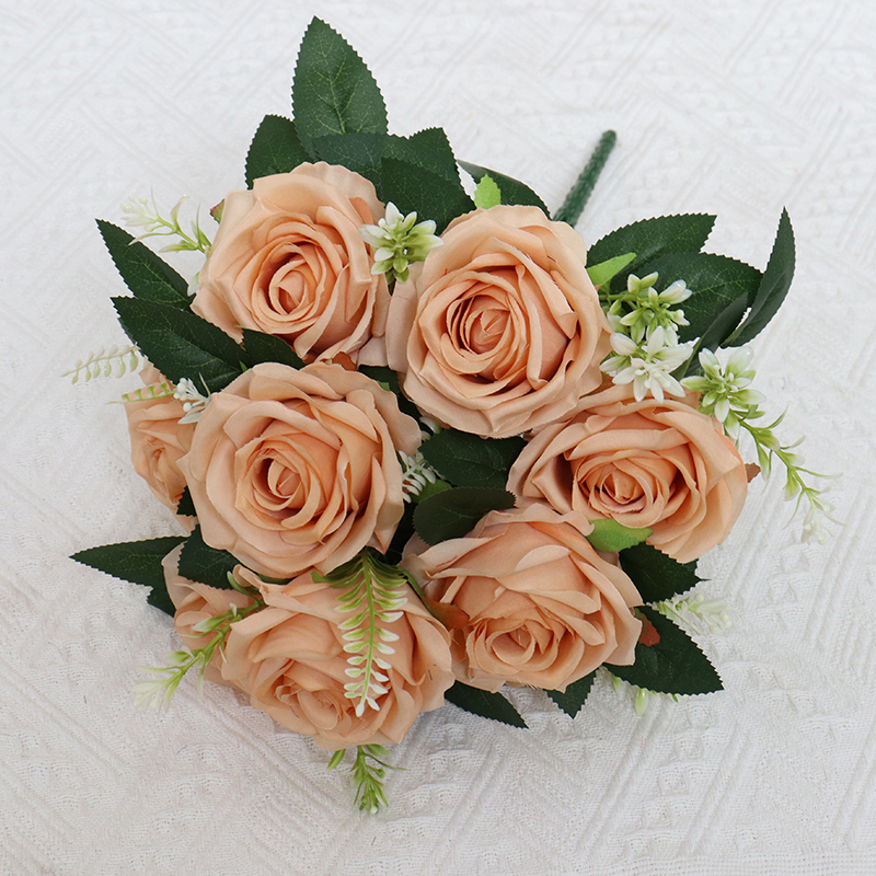 Artificial Flower 9 Heads Silk Flower Rose bunch for Party Decoration