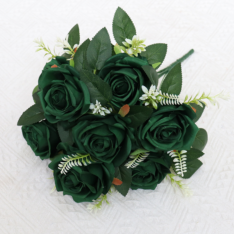 Artificial Flower 9 Heads Silk Flower Rose bunch for Party Decoration