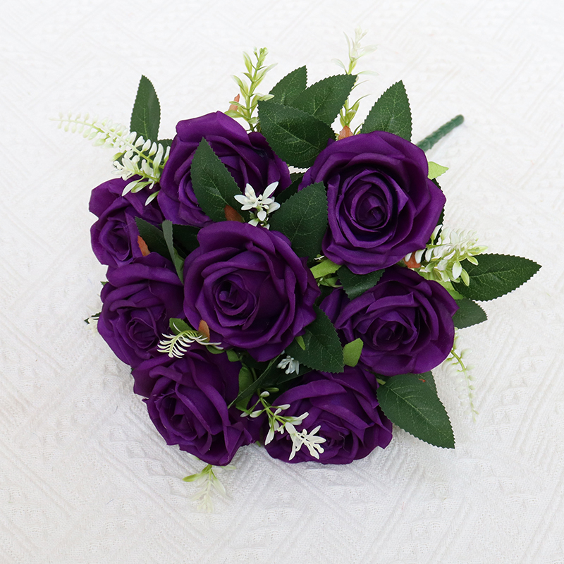 Artificial Flower 9 Heads Silk Flower Rose bunch for Party Decoration