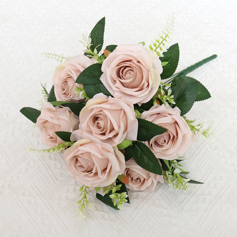 Artificial Flower 9 Heads Silk Flower Rose bunch for Party Decoration
