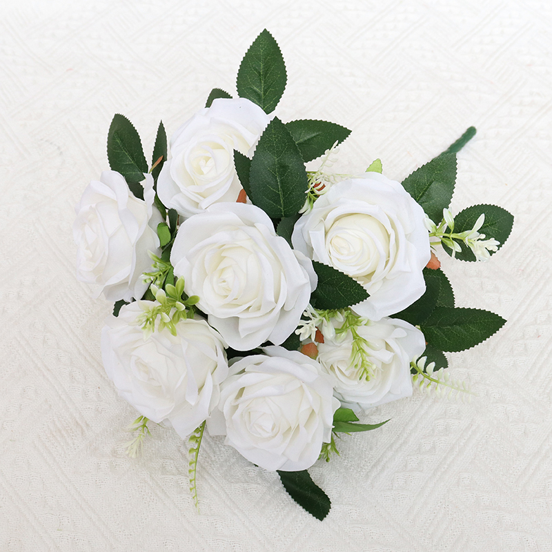 Artificial Flower 9 Heads Silk Flower Rose bunch for Party Decoration