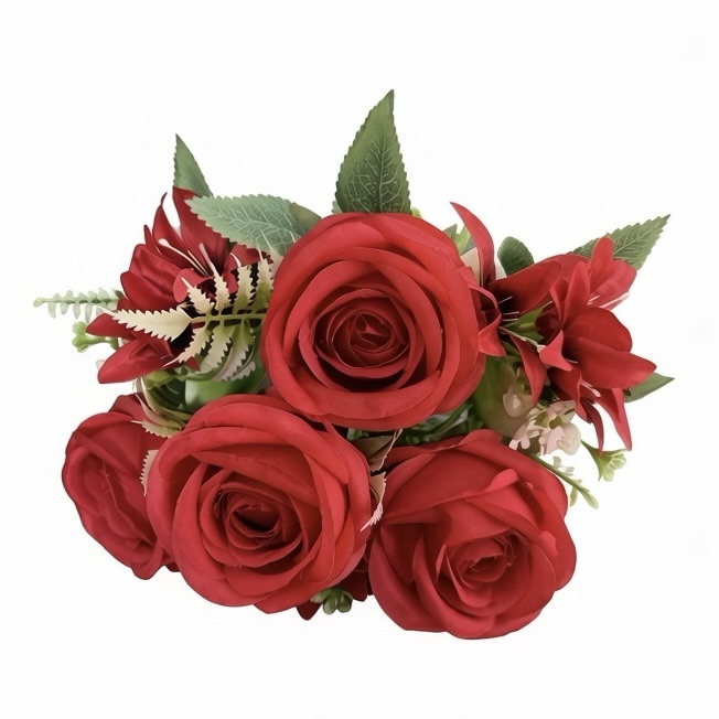 15.7"/40cm-  7branches Round Rose mixed with Orchid