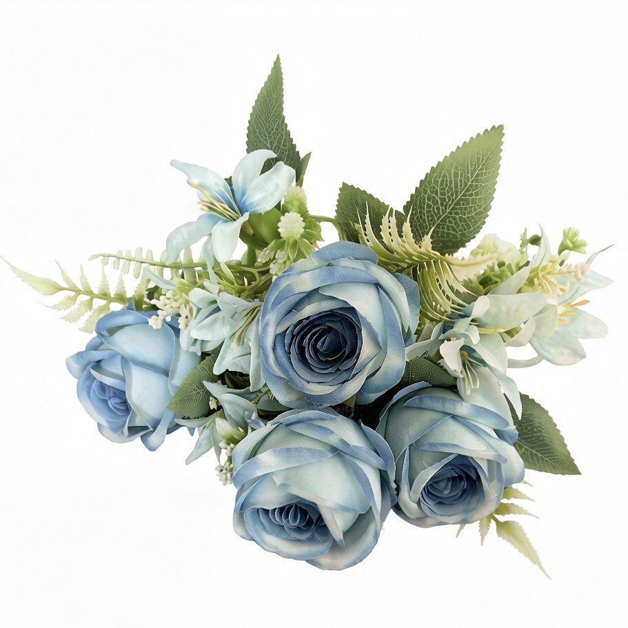 15.7"/40cm-  7branches Round Rose mixed with Orchid