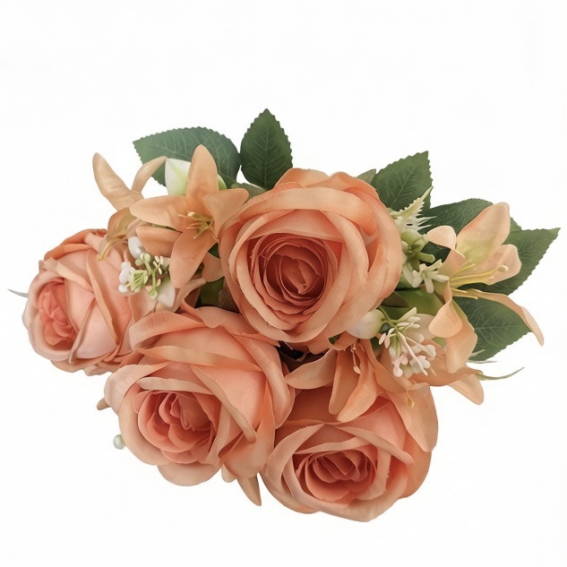 15.7"/40cm-  7branches Round Rose mixed with Orchid