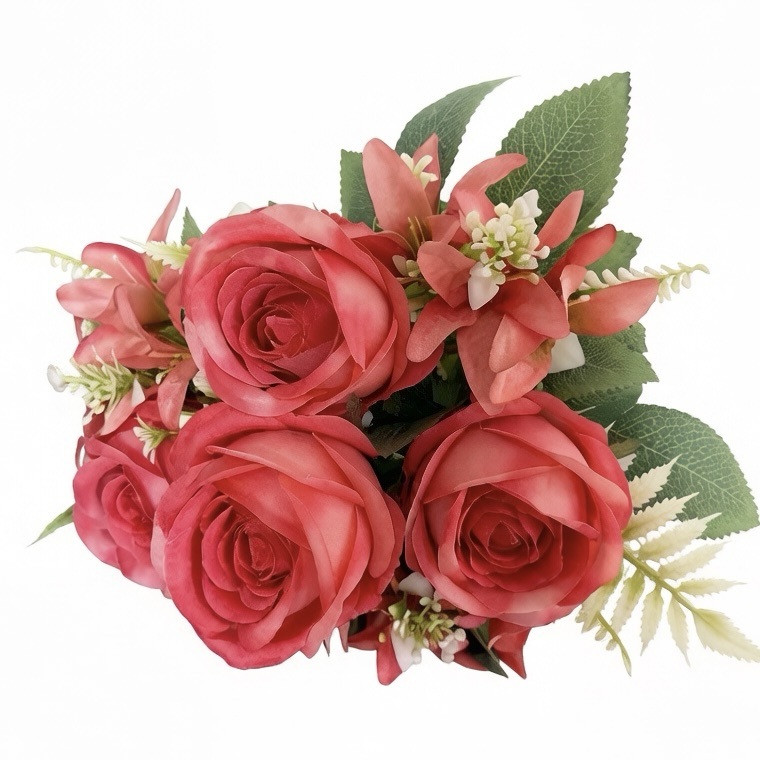 15.7"/40cm-  7branches Round Rose mixed with Orchid