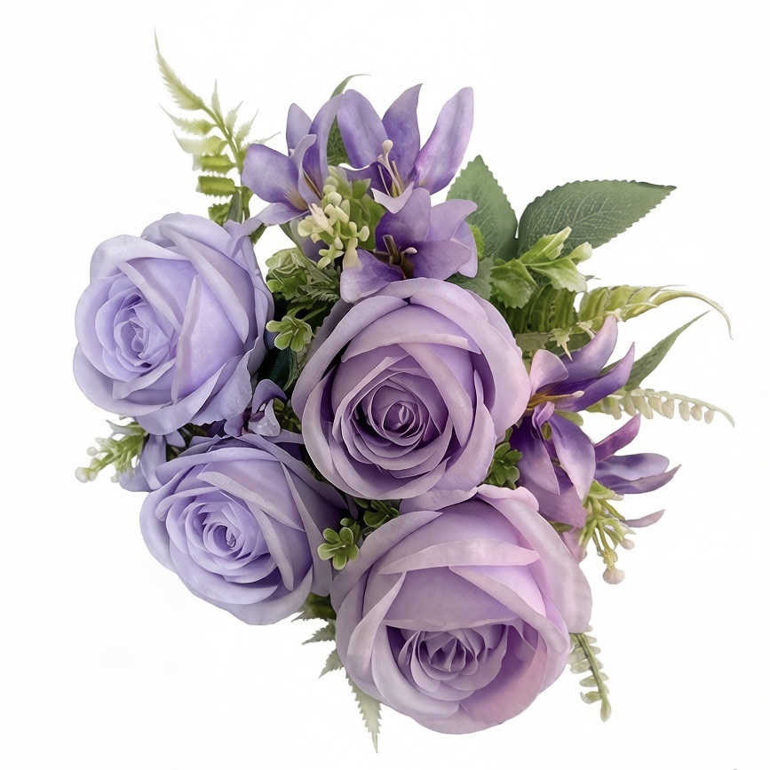 15.7"/40cm-  7branches Round Rose mixed with Orchid